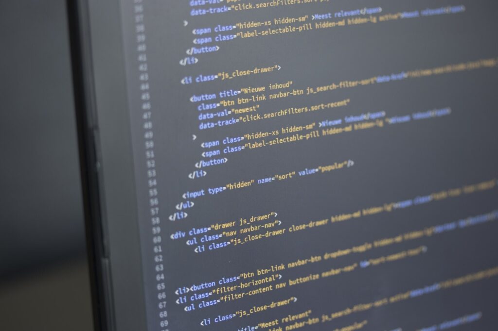 Code on computer screen programming software