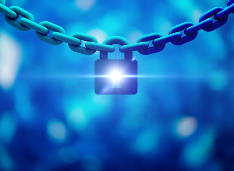 Lock on Chain with Blue Background
