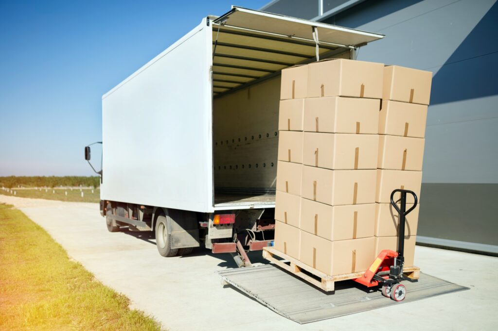 Truck carrying cargo for export