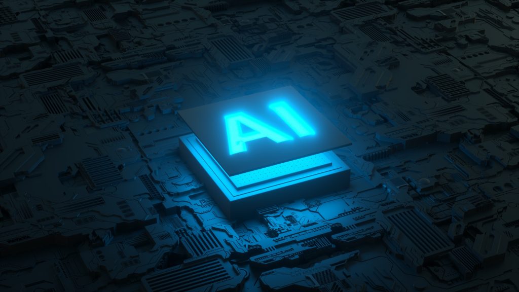 Circuit board and AI micro processor, Artificial intelligence of digital human. 3d render